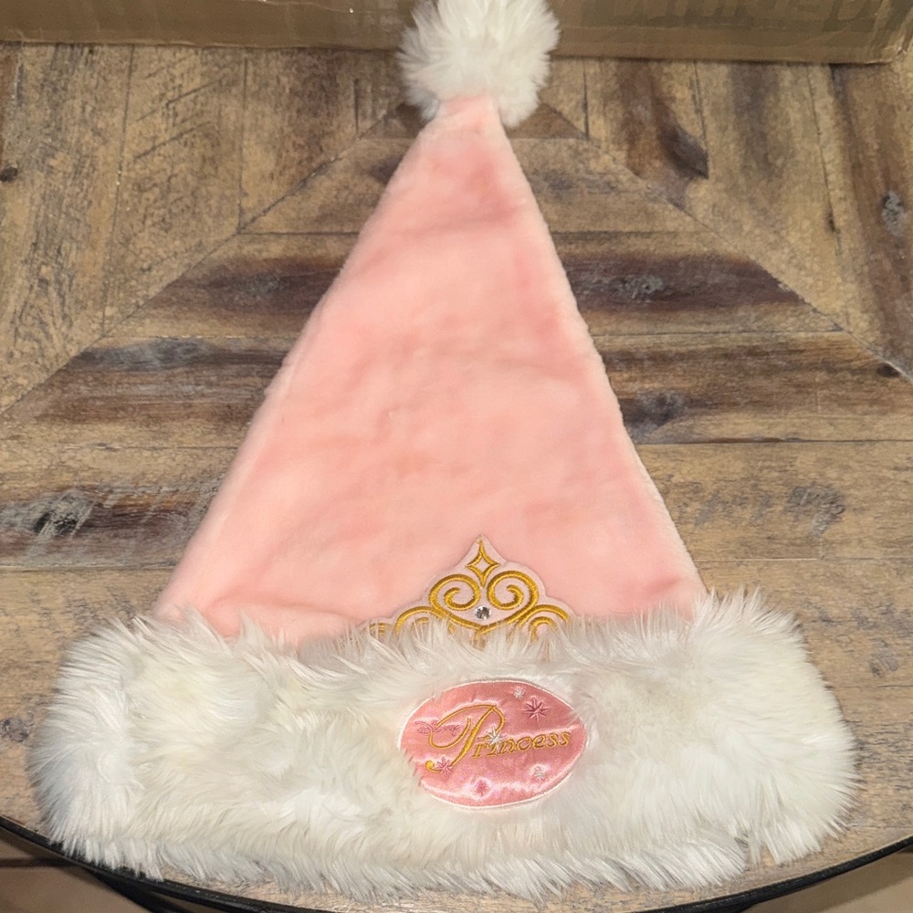 Pink Disney Princess Santa Hat with White Fur and Gold crown